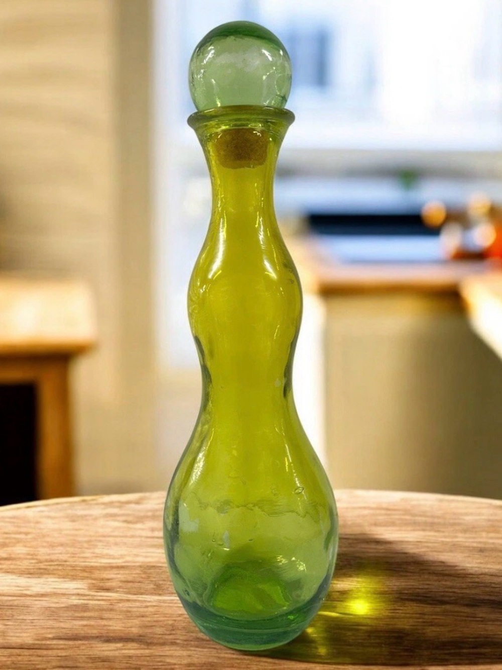 Large Vintage Hand Blown Glass Decanter Film Painted Green Finish 20” Stopper - Picture 6 of 10